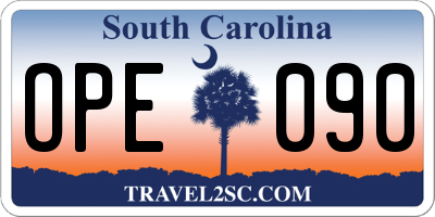 SC license plate OPE090
