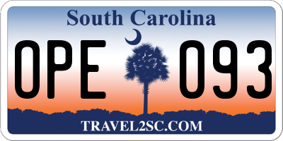 SC license plate OPE093