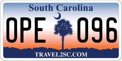 SC license plate OPE096