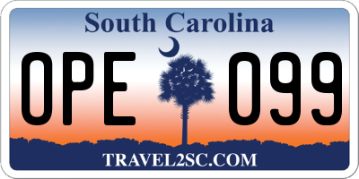 SC license plate OPE099