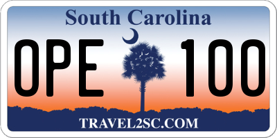 SC license plate OPE100