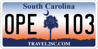 SC license plate OPE103