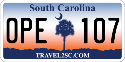 SC license plate OPE107