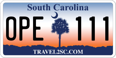 SC license plate OPE111