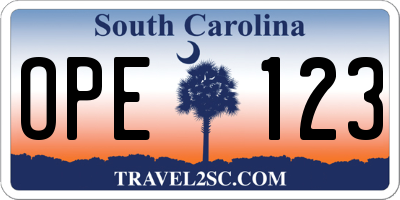 SC license plate OPE123
