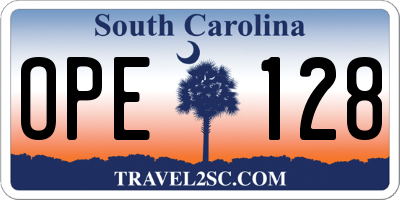 SC license plate OPE128
