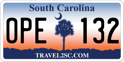 SC license plate OPE132