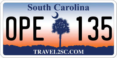SC license plate OPE135