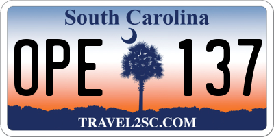 SC license plate OPE137