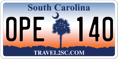 SC license plate OPE140