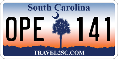 SC license plate OPE141