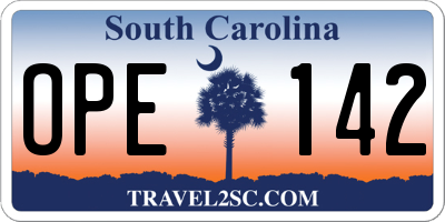 SC license plate OPE142