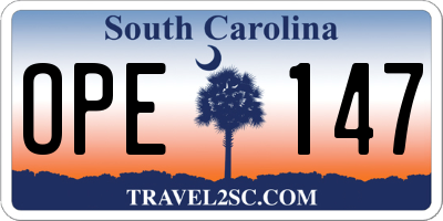 SC license plate OPE147