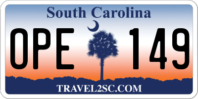 SC license plate OPE149