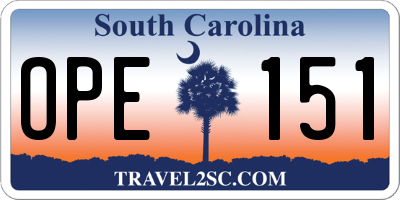 SC license plate OPE151