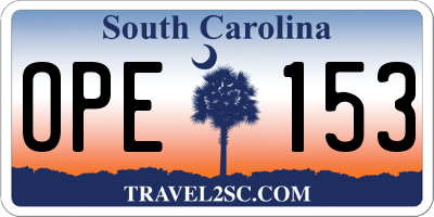 SC license plate OPE153