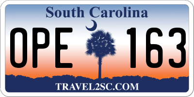 SC license plate OPE163