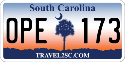 SC license plate OPE173