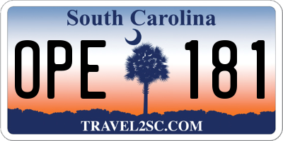SC license plate OPE181