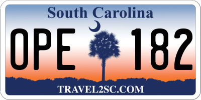 SC license plate OPE182