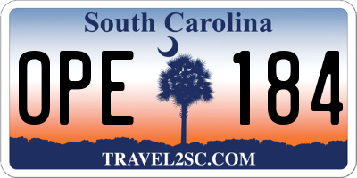 SC license plate OPE184