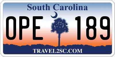 SC license plate OPE189