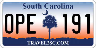 SC license plate OPE191