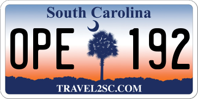 SC license plate OPE192