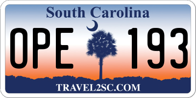 SC license plate OPE193