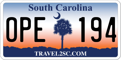 SC license plate OPE194