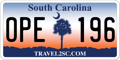 SC license plate OPE196