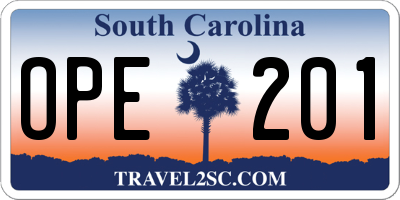 SC license plate OPE201