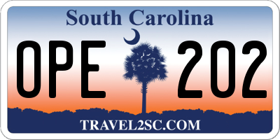 SC license plate OPE202