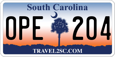 SC license plate OPE204