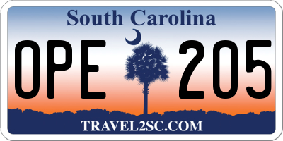 SC license plate OPE205