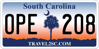 SC license plate OPE208