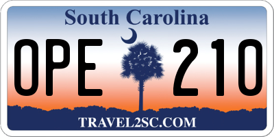 SC license plate OPE210