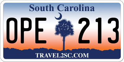 SC license plate OPE213