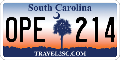SC license plate OPE214