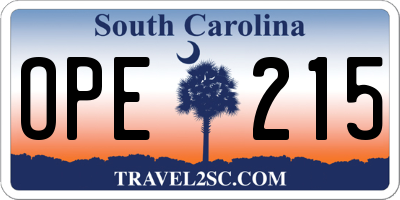 SC license plate OPE215