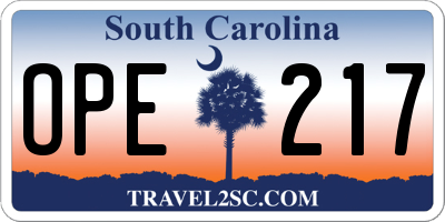 SC license plate OPE217