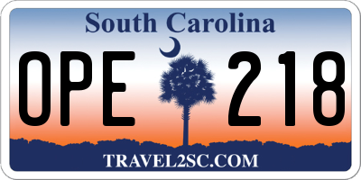SC license plate OPE218