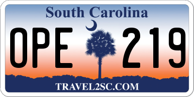 SC license plate OPE219