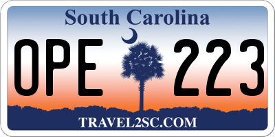 SC license plate OPE223