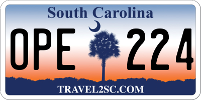 SC license plate OPE224