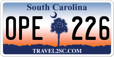 SC license plate OPE226