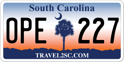 SC license plate OPE227
