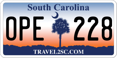 SC license plate OPE228