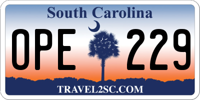 SC license plate OPE229
