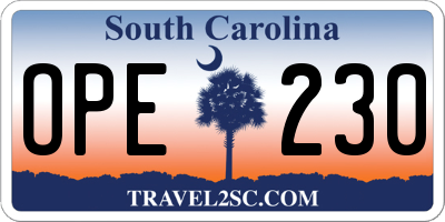 SC license plate OPE230